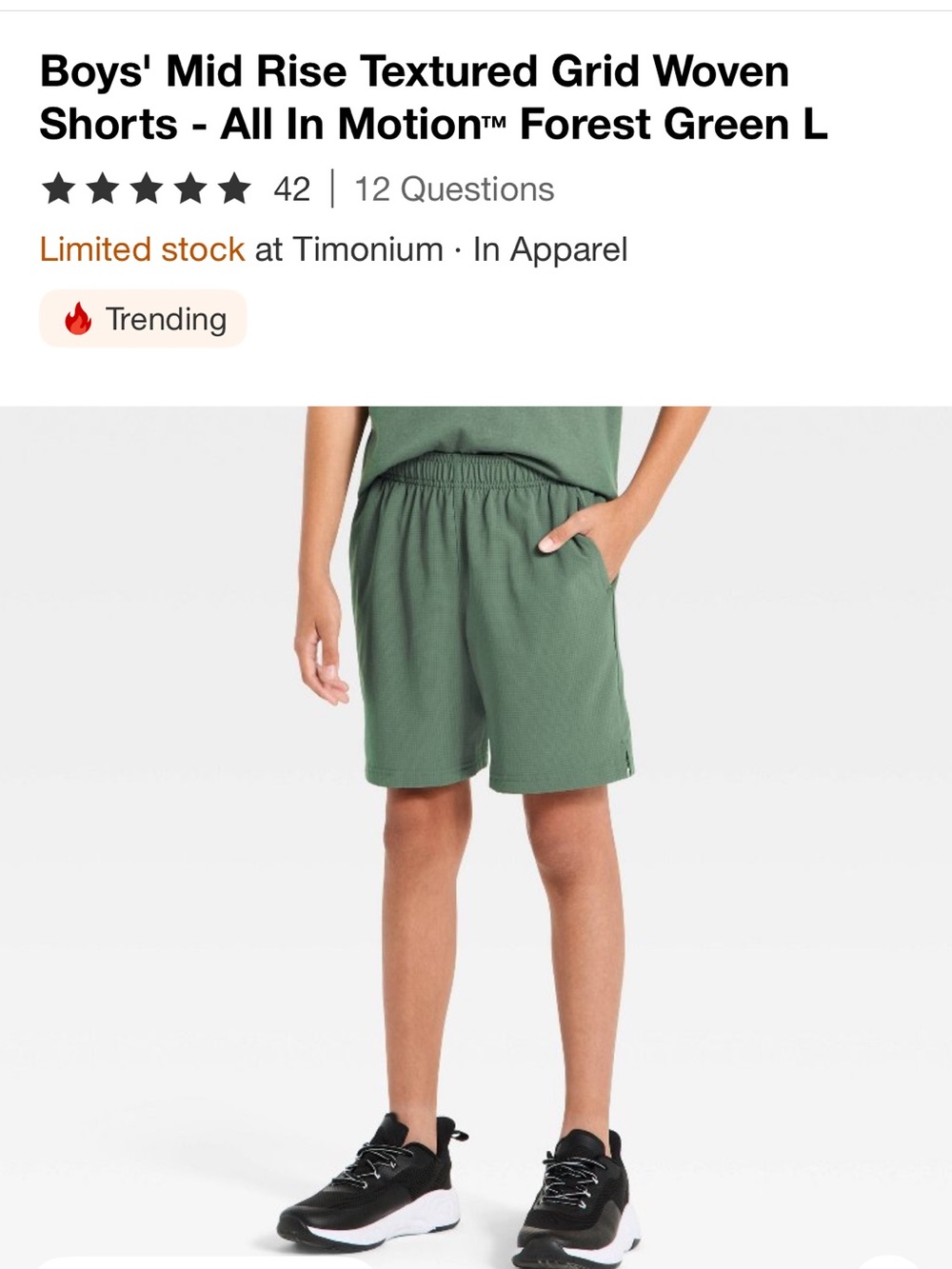 all in motion Forest Green Boys' Textured Grid Shorts